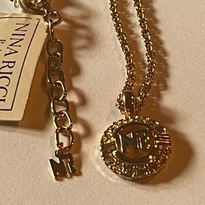 Nina Ricci Gold Chain Necklace with Monogram Pendant